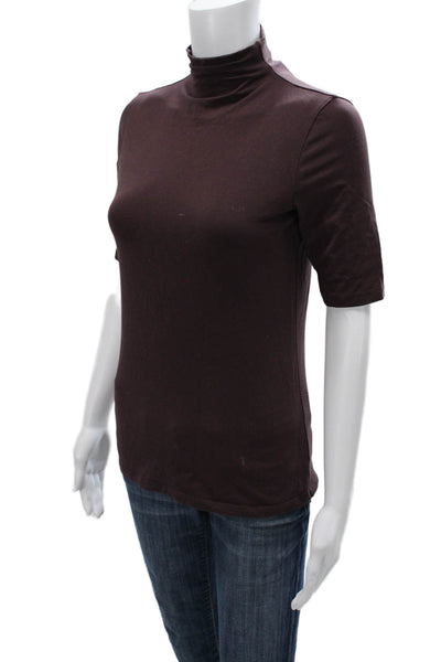 Theory Women Jersey T-Shirt Mock Neck Short Sleeve Brown Pima Cotton Size PP