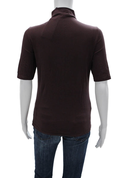Theory Women Jersey T-Shirt Mock Neck Short Sleeve Brown Pima Cotton Size PP