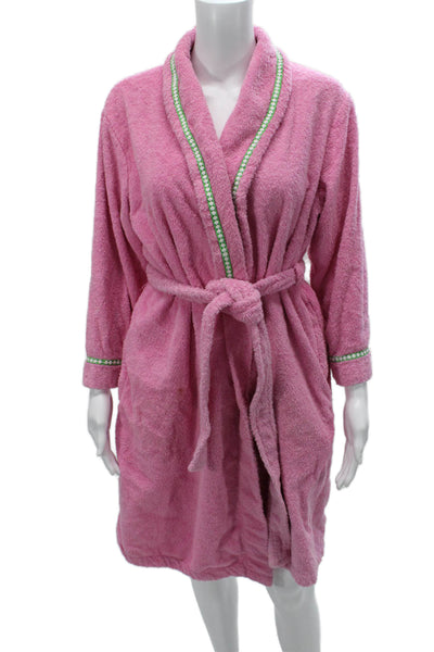 Lilly Pulitzer Womens Cotton Long Sleeve V-Neck Tied Bath Robe Pink Size M