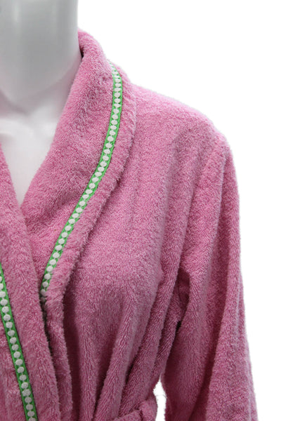 Lilly Pulitzer Womens Cotton Long Sleeve V-Neck Tied Bath Robe Pink Size M