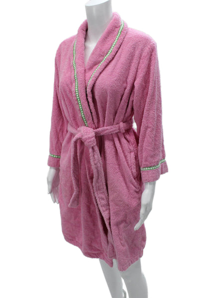 Lilly Pulitzer Womens Cotton Long Sleeve V-Neck Tied Bath Robe Pink Size M
