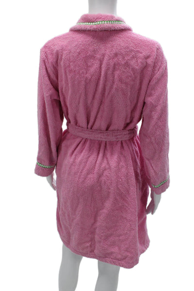 Lilly Pulitzer Womens Cotton Long Sleeve V-Neck Tied Bath Robe Pink Size M