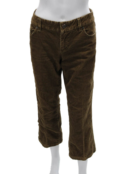 J Crew Womens Cropped Brown Pants Cotton Spandex Button Size 4 Petite