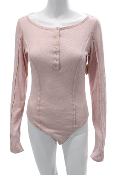 Intimately Free People Womens Pink Viscose Round Neck Long Sleeve Blouse Size S