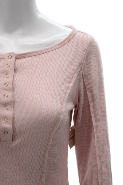 Intimately Free People Womens Pink Viscose Round Neck Long Sleeve Blouse Size S