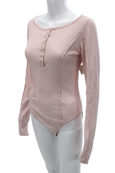 Intimately Free People Womens Pink Viscose Round Neck Long Sleeve Blouse Size S
