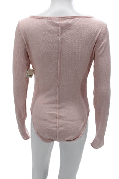 Intimately Free People Womens Pink Viscose Round Neck Long Sleeve Blouse Size S