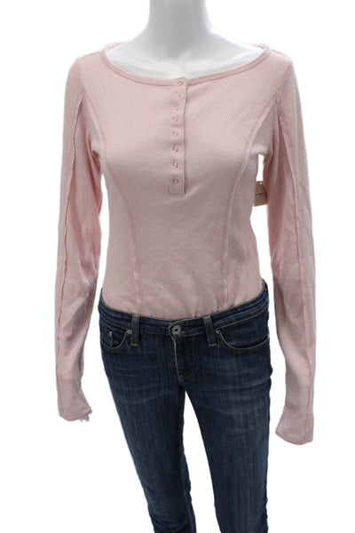 Intimately Free People Womens Pink Viscose Round Neck Long Sleeve Blouse Size S