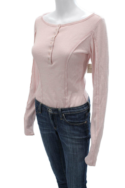 Intimately Free People Womens Pink Viscose Round Neck Long Sleeve Blouse Size S