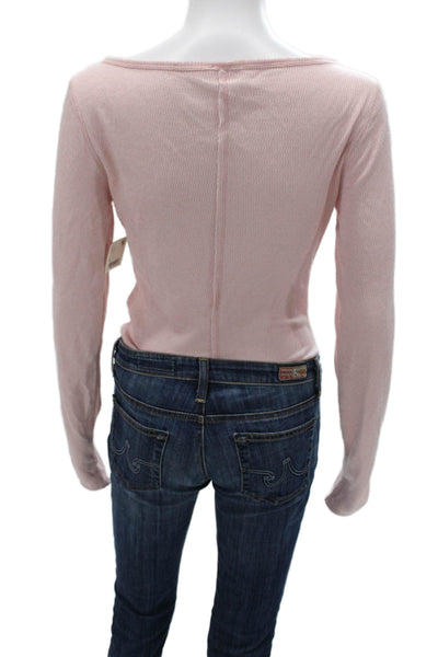 Intimately Free People Womens Pink Viscose Round Neck Long Sleeve Blouse Size S