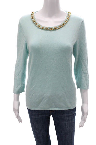 J. Mclaughlin Women Basic Light Blue Sweater 3/4 Sleeve Round Neck Size M