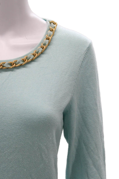 J. Mclaughlin Women Basic Light Blue Sweater 3/4 Sleeve Round Neck Size M