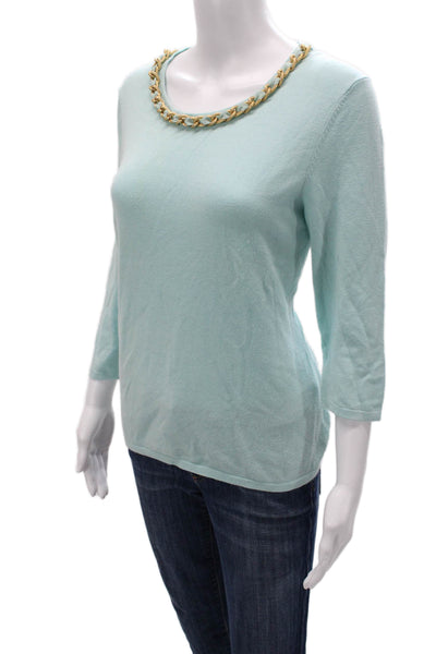 J. Mclaughlin Women Basic Light Blue Sweater 3/4 Sleeve Round Neck Size M