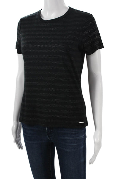 Calvin Klein Womens Basic Striped Black Crew Neck Short Sleeve T-Shirt Size S