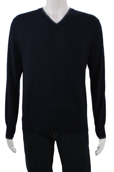 Banana Republic Mens Pullover Sweater V-Neck Merino Wool Dark Blue Size M