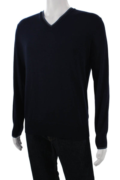 Banana Republic Mens Pullover Sweater V-Neck Merino Wool Dark Blue Size M