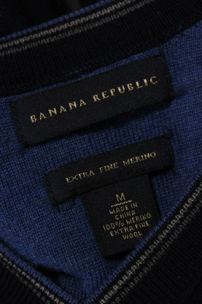 Banana Republic Mens Pullover Sweater V-Neck Merino Wool Dark Blue Size M