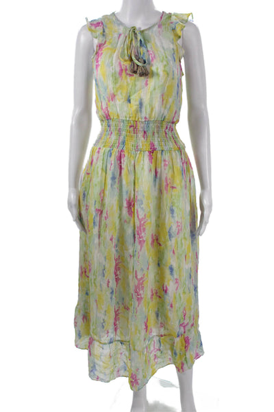 Anthropologie Womens Sundress Yellow Floral Drawstring Short Sleeve Size 2