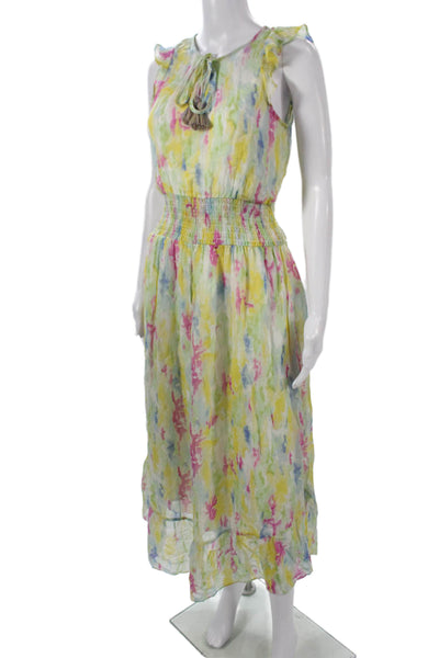 Anthropologie Womens Sundress Yellow Floral Drawstring Short Sleeve Size 2