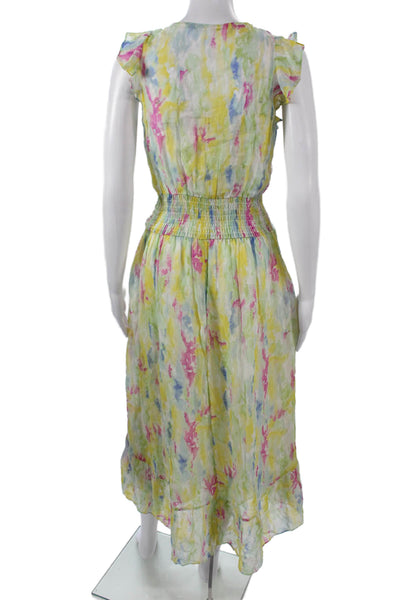 Anthropologie Womens Sundress Yellow Floral Drawstring Short Sleeve Size 2