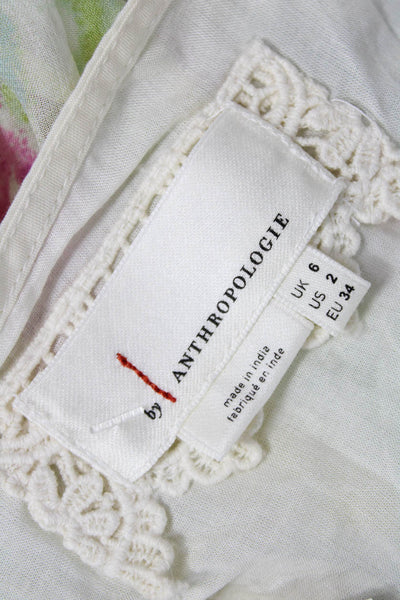 Anthropologie Womens Sundress Yellow Floral Drawstring Short Sleeve Size 2
