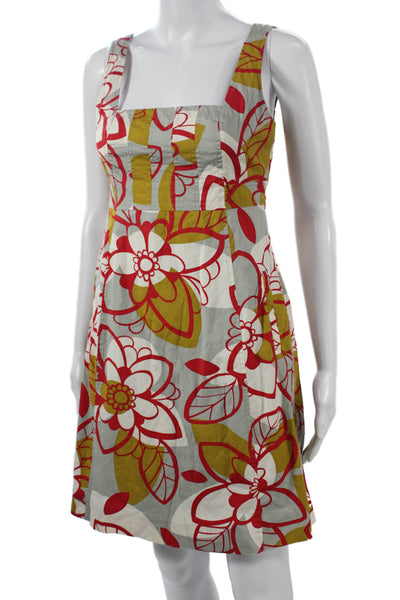 Maeve Anthropologie Women A-Line Dress Gray Floral Square Neck Mini Size 2