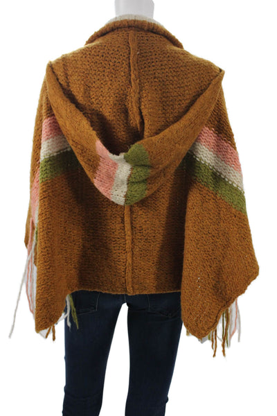 Free People Womens Brown Striped Full Zip Collared 3/4 Sleeve Sweater Size XS