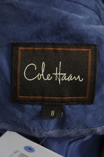 Cole Haan Womens Biker Military Jacket Blue High Neck Button Size 8