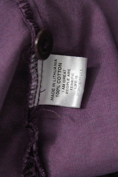 Flax Womens Bohemian Floral Tunic Button-Up Purple Long Sleeve Cotton Size PP