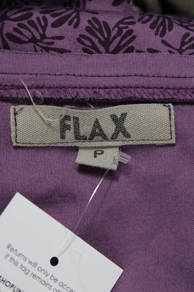 Flax Womens Bohemian Floral Tunic Button-Up Purple Long Sleeve Cotton Size PP