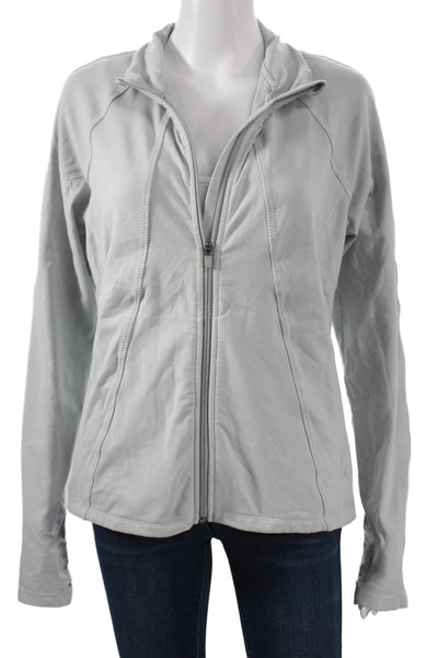 Athleta Womens Windbreaker Gray High Neck Zip Long Sleeve Size L