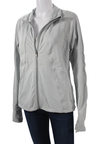 Athleta Womens Windbreaker Gray High Neck Zip Long Sleeve Size L