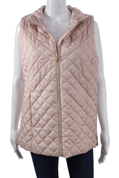 Banana Republic Women Quilted Pink Vest High Neck Zip Sleeveless Size M