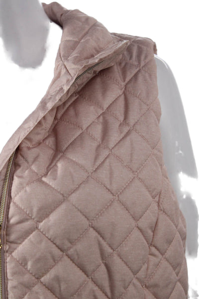 Banana Republic Women Quilted Pink Vest High Neck Zip Sleeveless Size M
