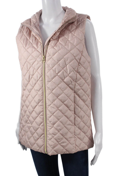 Banana Republic Women Quilted Pink Vest High Neck Zip Sleeveless Size M