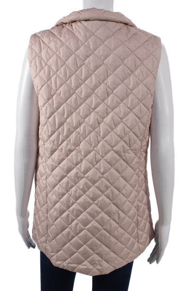 Banana Republic Women Quilted Pink Vest High Neck Zip Sleeveless Size M