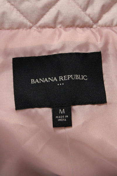 Banana Republic Women Quilted Pink Vest High Neck Zip Sleeveless Size M