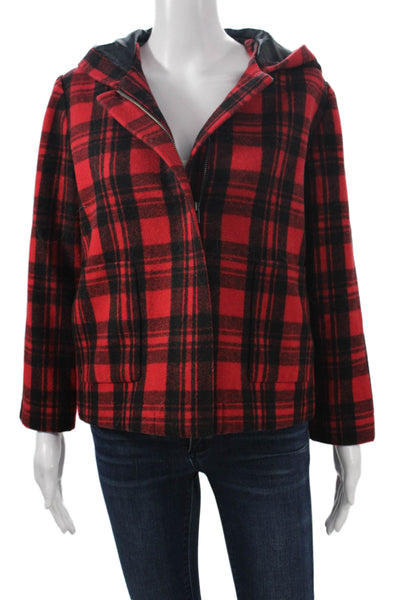 Kate Spade Saturday Womens Red Plaid Wool Blend Zip Jacket Size M