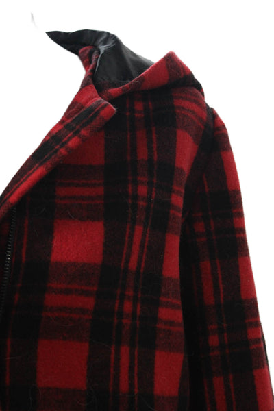 Kate Spade Saturday Womens Red Plaid Wool Blend Zip Jacket Size M