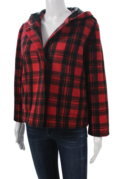 Kate Spade Saturday Womens Red Plaid Wool Blend Zip Jacket Size M