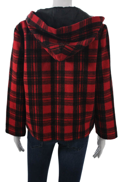 Kate Spade Saturday Womens Red Plaid Wool Blend Zip Jacket Size M