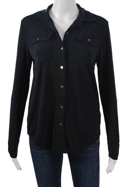 Lauren Ralph Lauren Women Black Collared Long Sleeve Button-Up Size S Petite