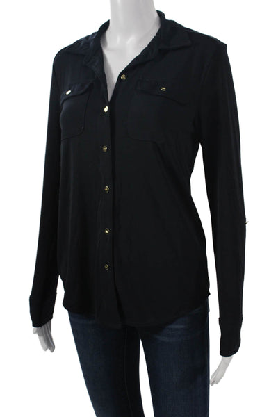 Lauren Ralph Lauren Women Black Collared Long Sleeve Button-Up Size S Petite