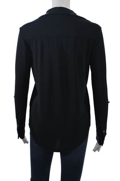 Lauren Ralph Lauren Women Black Collared Long Sleeve Button-Up Size S Petite