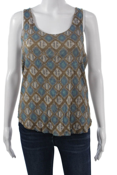 Ecru Womens Blue Geometric Rayon Sleeveless Tank Bohemian Size S