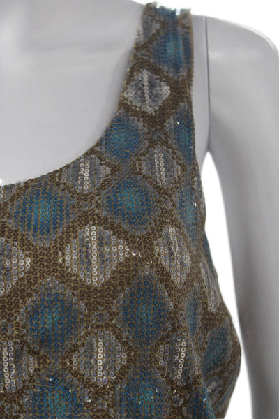 Ecru Womens Blue Geometric Rayon Sleeveless Tank Bohemian Size S