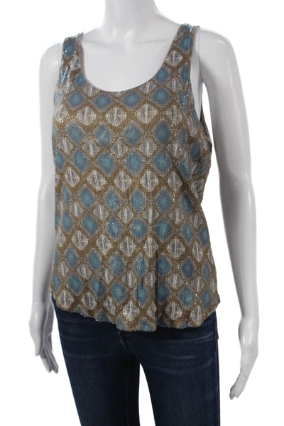 Ecru Womens Blue Geometric Rayon Sleeveless Tank Bohemian Size S