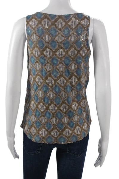 Ecru Womens Blue Geometric Rayon Sleeveless Tank Bohemian Size S