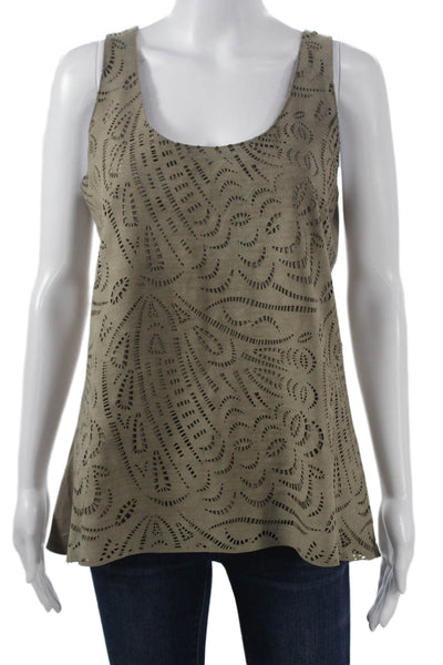 Ecru Womens Brown Leather Paisley Bohemian Sleeveless Tank Round Neck Size M