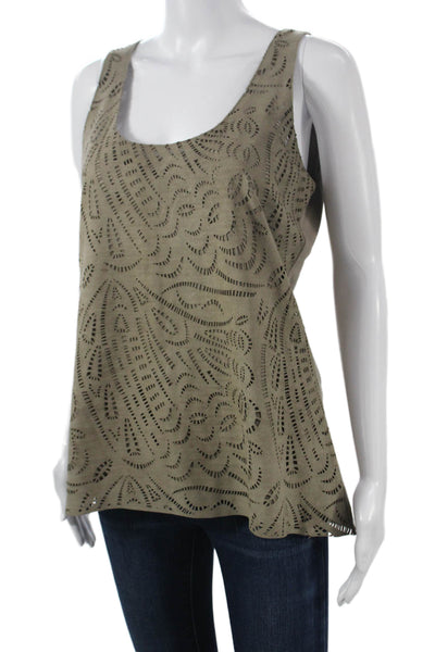 Ecru Womens Brown Leather Paisley Bohemian Sleeveless Tank Round Neck Size M
